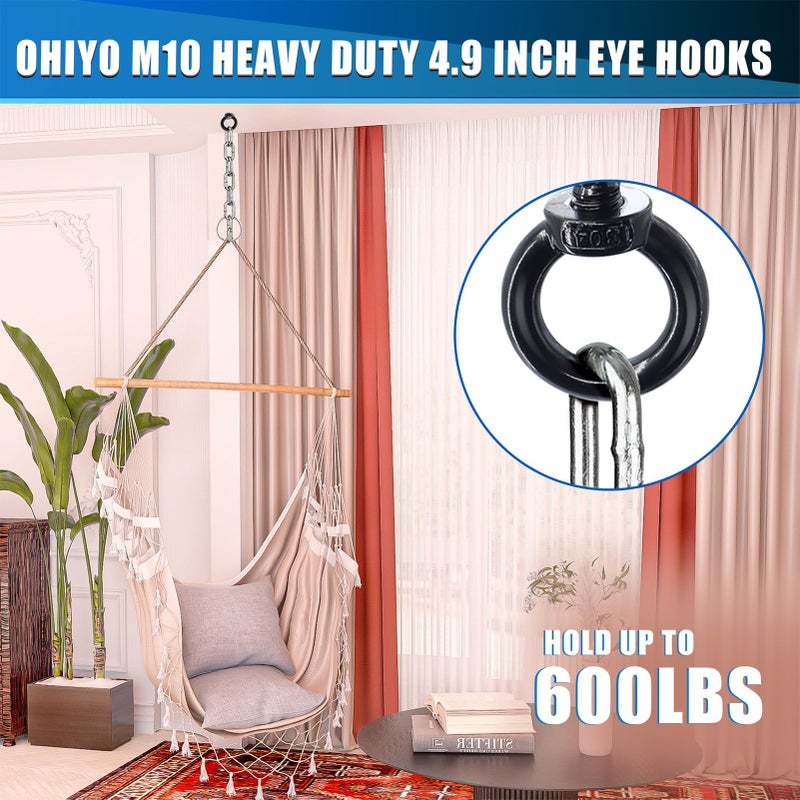 OHIYO 5 Inch Heavy Duty Eye Hooks M10 Eyelet Screw Load Capacity 600LBS Heavy Duty Screw in Eye Hooks for Hammock Stand  Swing Chair  Yoga  Heavy Indoor & Outdoor Uses (Black) - Image 5